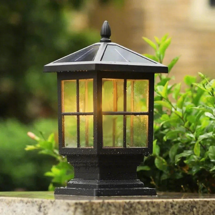 Traditional Black Stone Light Pillar - Waterproof Solar and Hardwired Outdoor Lighting for Landscape and Garden 0