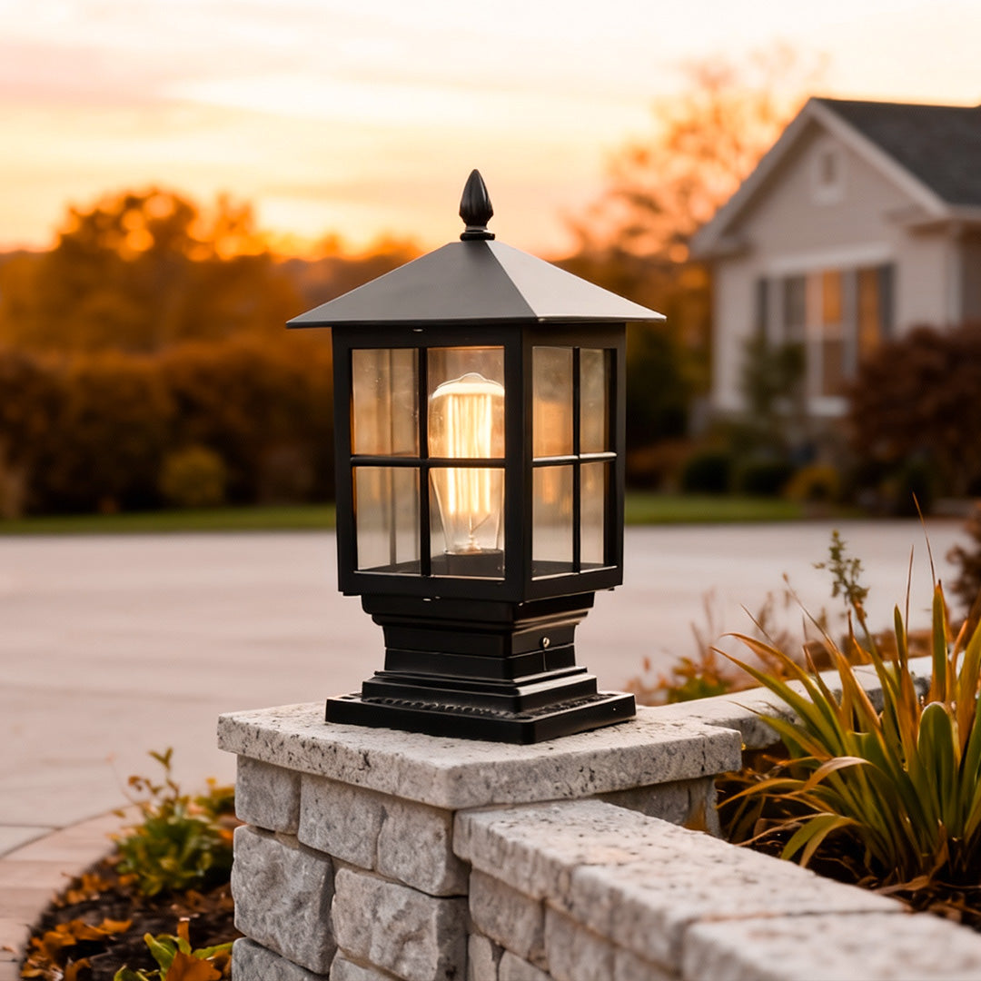 Traditional Black Stone Light Pillar - Waterproof Solar and Hardwired Outdoor Lighting for Landscape and Garden 1