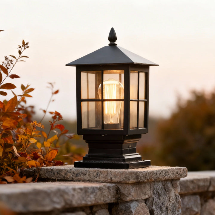 Traditional Black Stone Light Pillar - Waterproof Solar and Hardwired Outdoor Lighting for Landscape and Garden 2