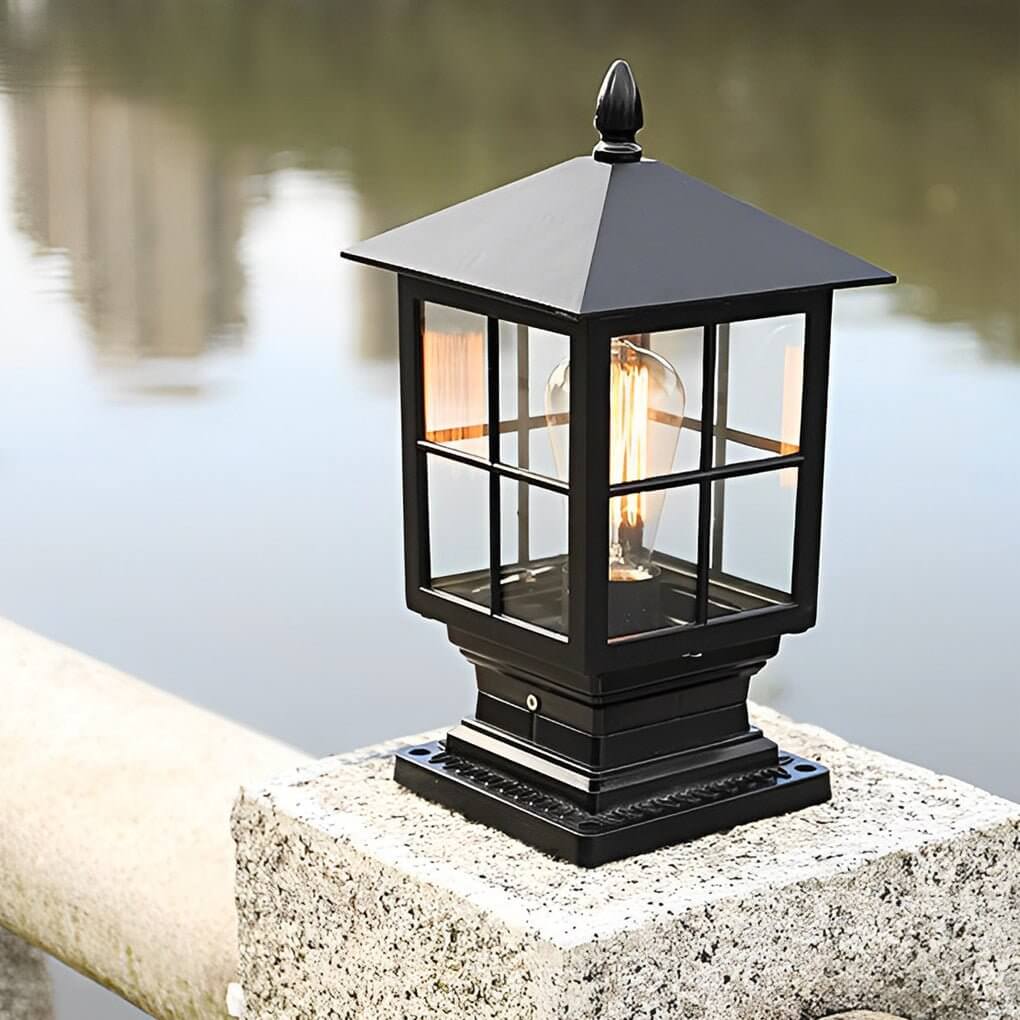 Traditional Black Stone Light Pillar - Waterproof Solar and Hardwired Outdoor Lighting for Landscape and Garden 5
