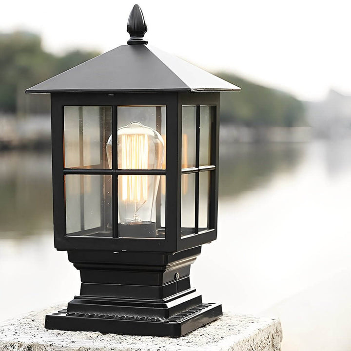 Traditional Black Stone Light Pillar - Waterproof Solar and Hardwired Outdoor Lighting for Landscape and Garden 8