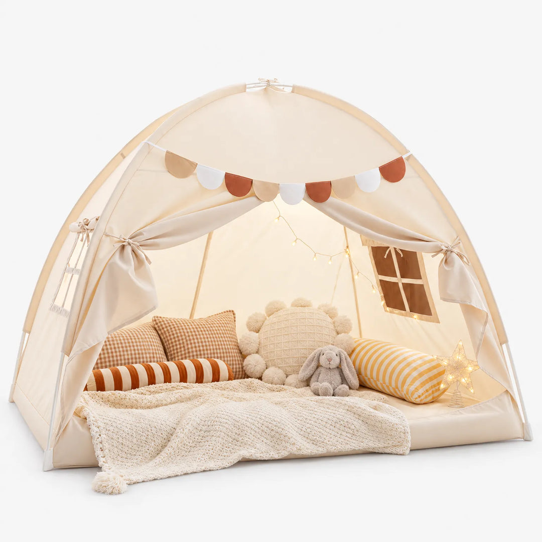 Twin Bed Tent with Breathable Mesh, USB Star Lights, Flexible Support Frame, Adjustable Curtains – Cozy Reading Space for Kids 0