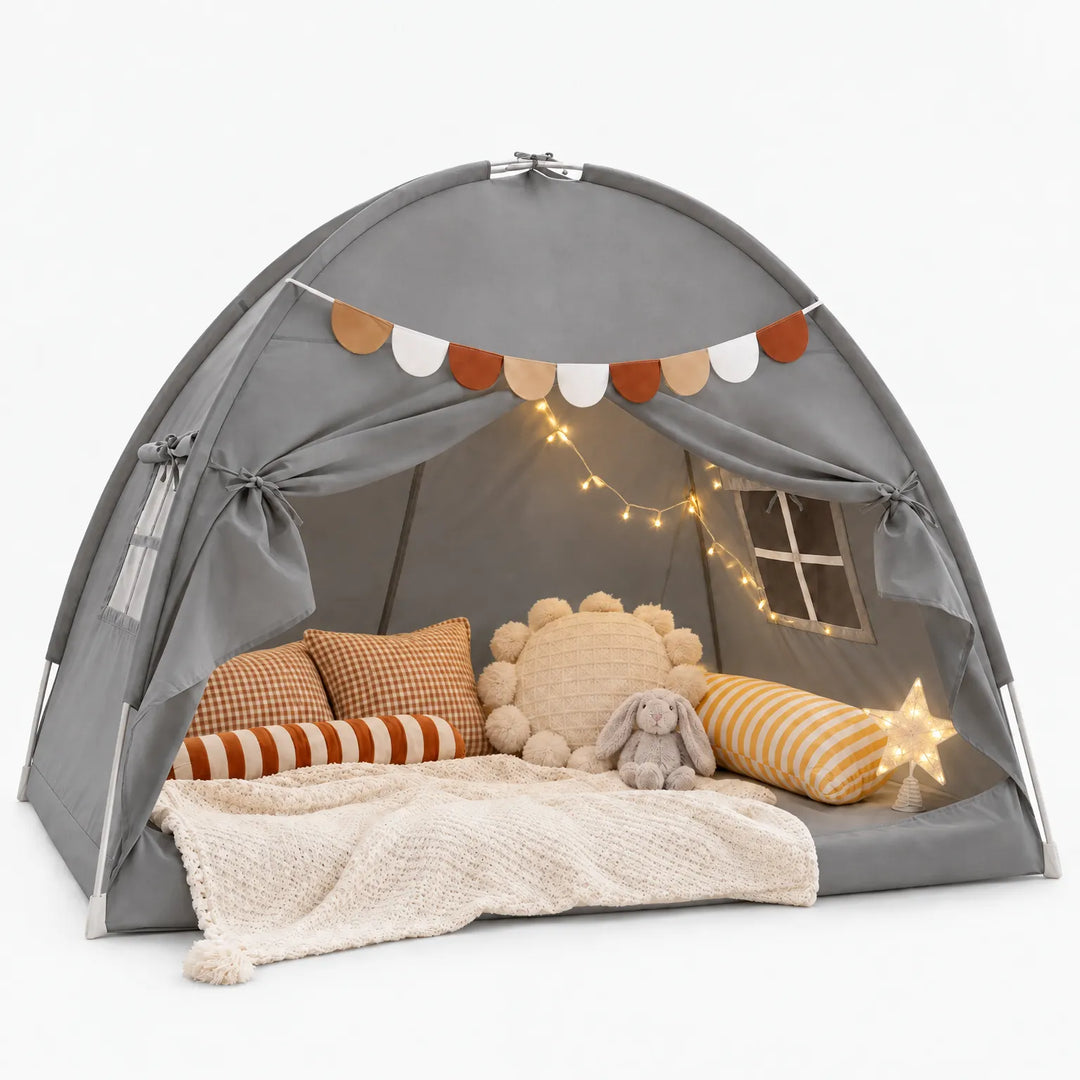 Twin Bed Tent with Breathable Mesh, USB Star Lights, Flexible Support Frame, Adjustable Curtains – Cozy Reading Space for Kids 4