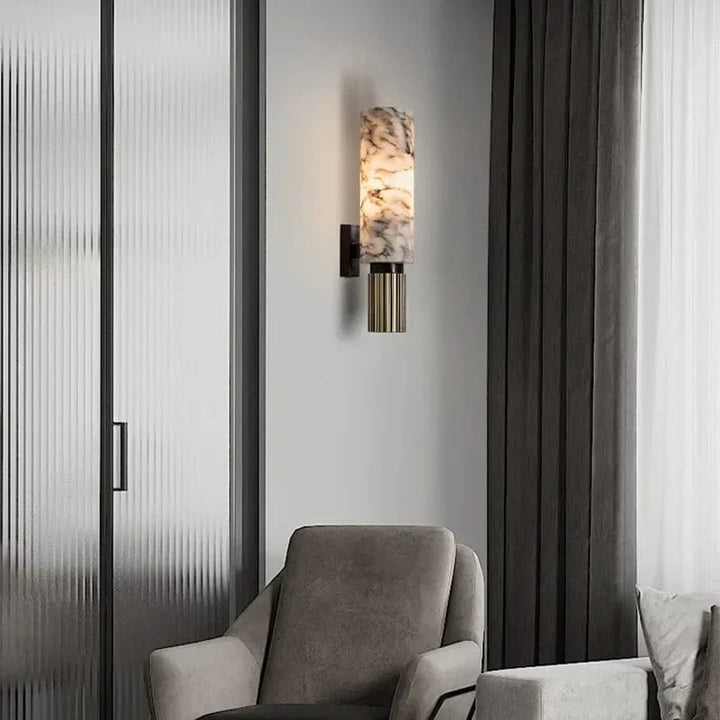 Vertical Cylinder Wall Sconce Light in Real Marble – Elegant Wall Lamp for Ambient Home Lighting 2