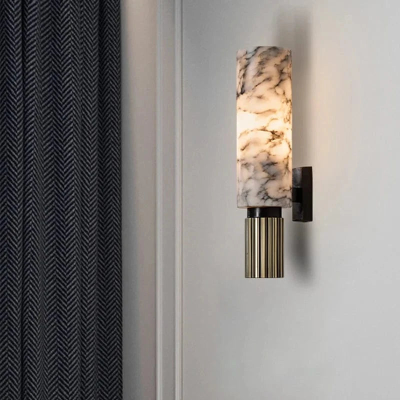 Vertical Cylinder Wall Sconce Light in Real Marble – Elegant Wall Lamp for Ambient Home Lighting 3