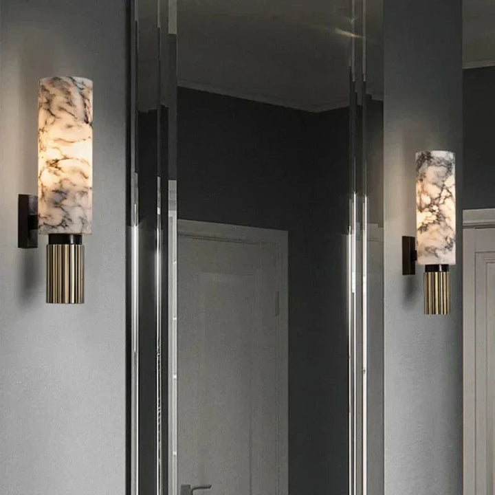 Vertical Cylinder Wall Sconce Light in Real Marble – Elegant Wall Lamp for Ambient Home Lighting 4