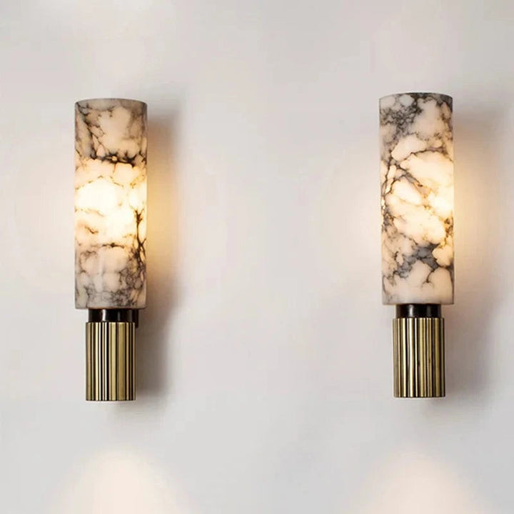 Vertical Cylinder Wall Sconce Light in Real Marble – Elegant Wall Lamp for Ambient Home Lighting 5