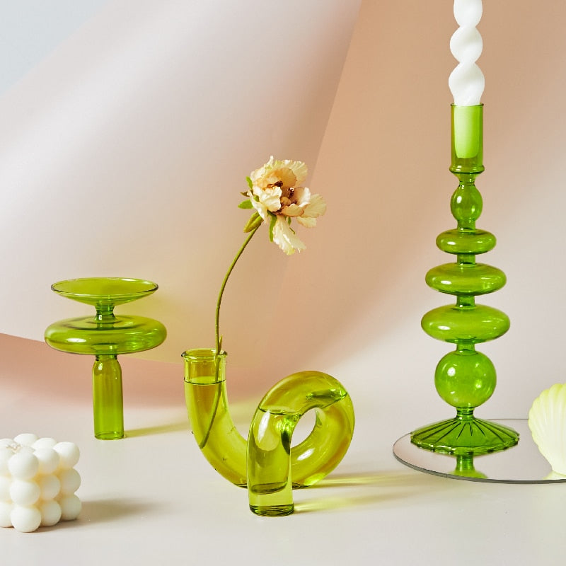 Vibrant Green Glass Candle Holders – Unique Shapes for Stylish Decor 1