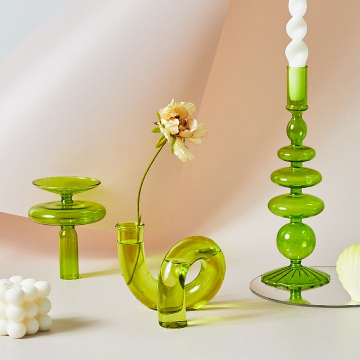 Vibrant Green Glass Candle Holders – Unique Shapes for Stylish Decor 1