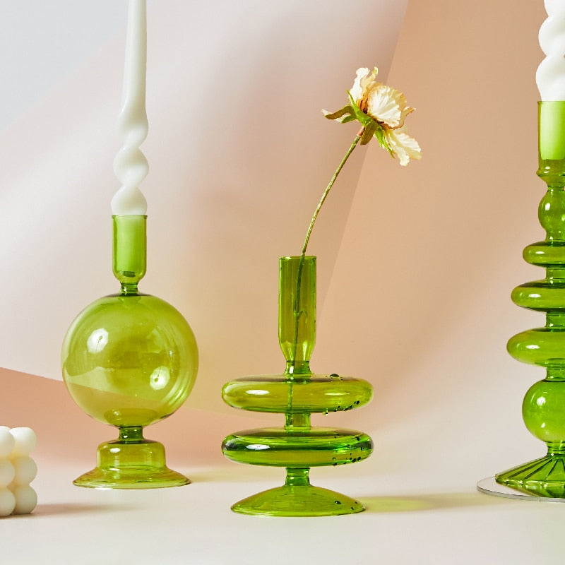 Vibrant Green Glass Candle Holders – Unique Shapes for Stylish Decor 3