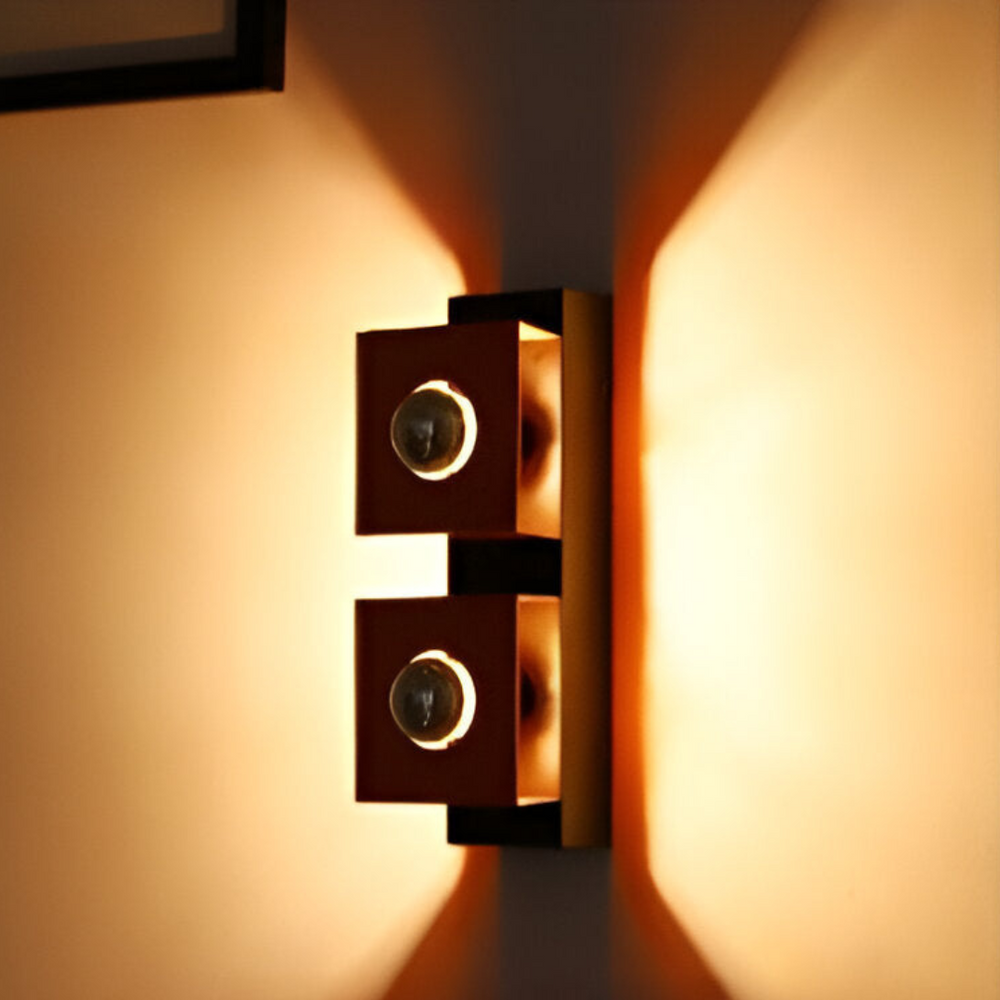 Vintage Bauhaus Wall Lamp with Dual LED Heads – Natural Stone Design 1