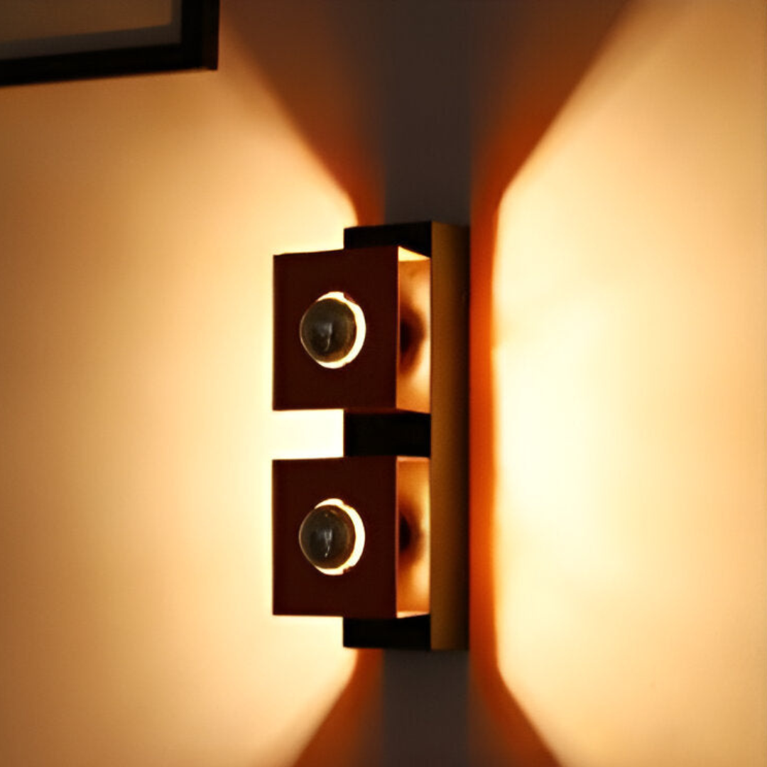 Vintage Bauhaus Wall Lamp with Dual LED Heads – Natural Stone Design 1