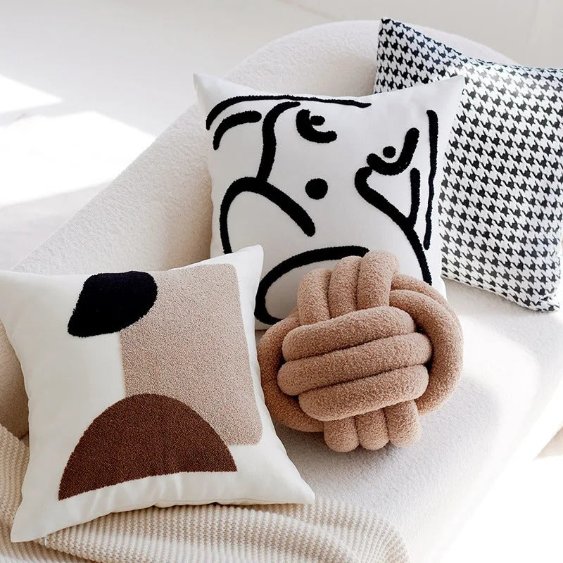 Vintage Patchwork Cushion Covers in Brown and Cream – Soft Decorative Pillows for Home and Commercial Use 1