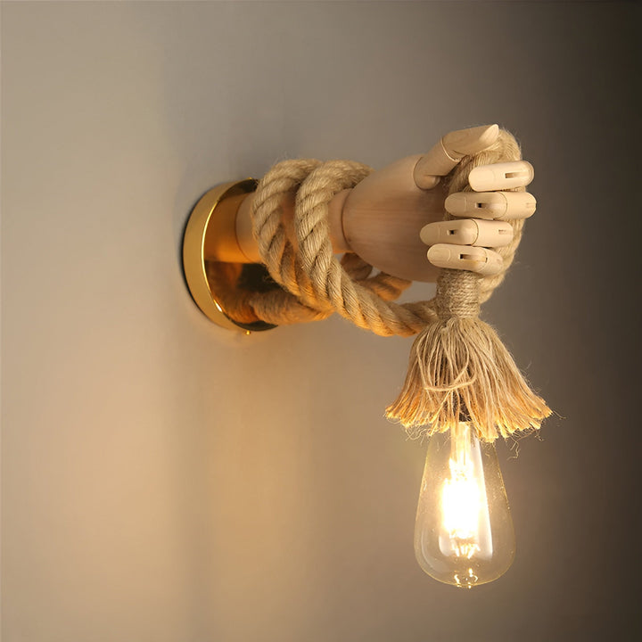 Vintage Wall Lamp with Handmade Hemp Rope and Wood – E27 Fitting for Cozy Atmosphere 0