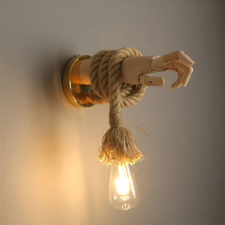 Vintage Wall Lamp with Handmade Hemp Rope and Wood – E27 Fitting for Cozy Atmosphere 1