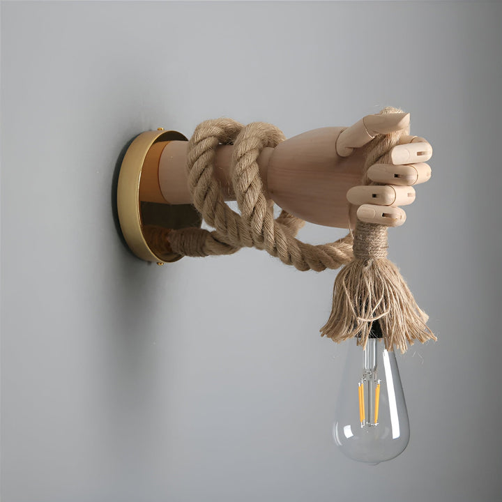 Vintage Wall Lamp with Handmade Hemp Rope and Wood – E27 Fitting for Cozy Atmosphere 2