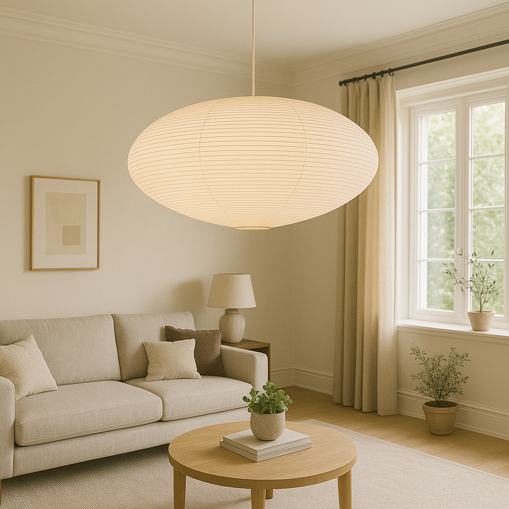 WabiLight Handmade Paper Pendant Light – Japanese Wabi-Sabi Design with Warm LED, Height Adjustable Hanging Lamp for Living Room and Dining Area 0