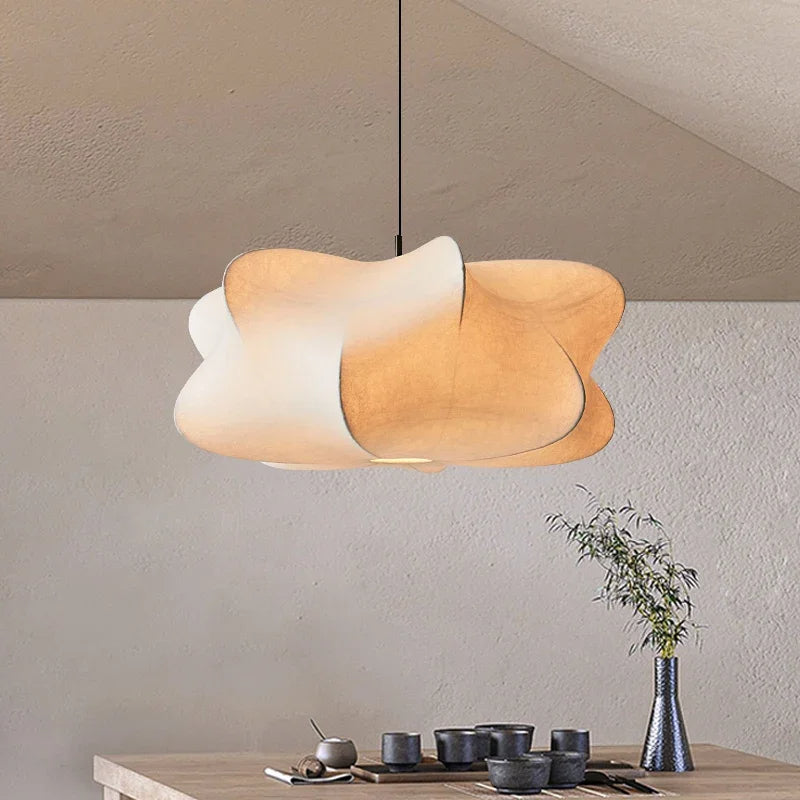 Wabi Sabi Hanging Lamp – Japanese Silk Pendant Light for Serene Atmosphere, Soft Glow, 40x20cm, 50x25cm, 60x35cm 5