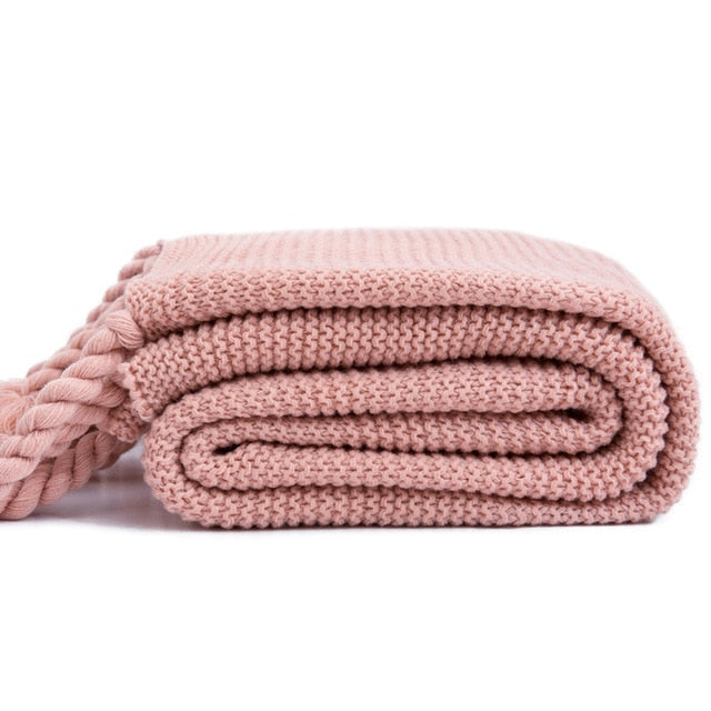 Waffle Knit Throw Blanket with Knotted Tassels – Soft and Warm Acrylic Blanket 10