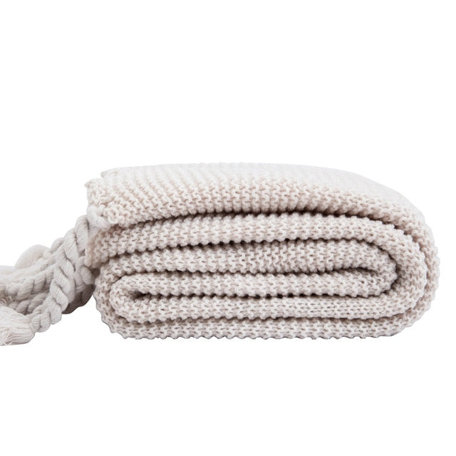 Waffle Knit Throw Blanket with Knotted Tassels – Soft and Warm Acrylic Blanket 11