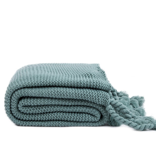 Waffle Knit Throw Blanket with Knotted Tassels – Soft and Warm Acrylic Blanket 12