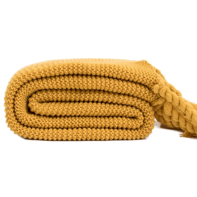 Waffle Knit Throw Blanket with Knotted Tassels – Soft and Warm Acrylic Blanket 13