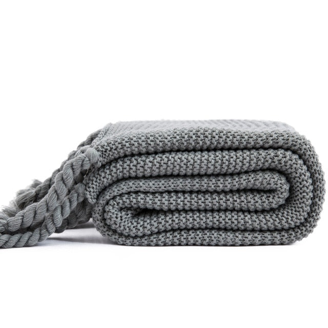Waffle Knit Throw Blanket with Knotted Tassels – Soft and Warm Acrylic Blanket 14