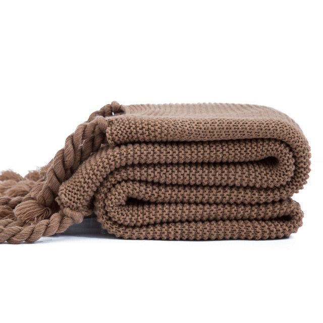 Waffle Knit Throw Blanket with Knotted Tassels – Soft and Warm Acrylic Blanket 15