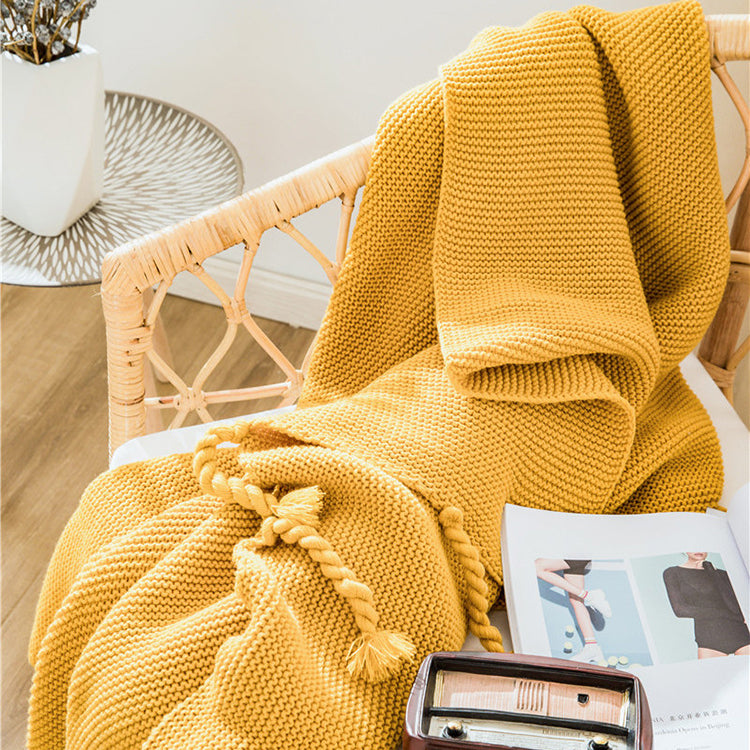 Waffle Knit Throw Blanket with Knotted Tassels – Soft and Warm Acrylic Blanket 4