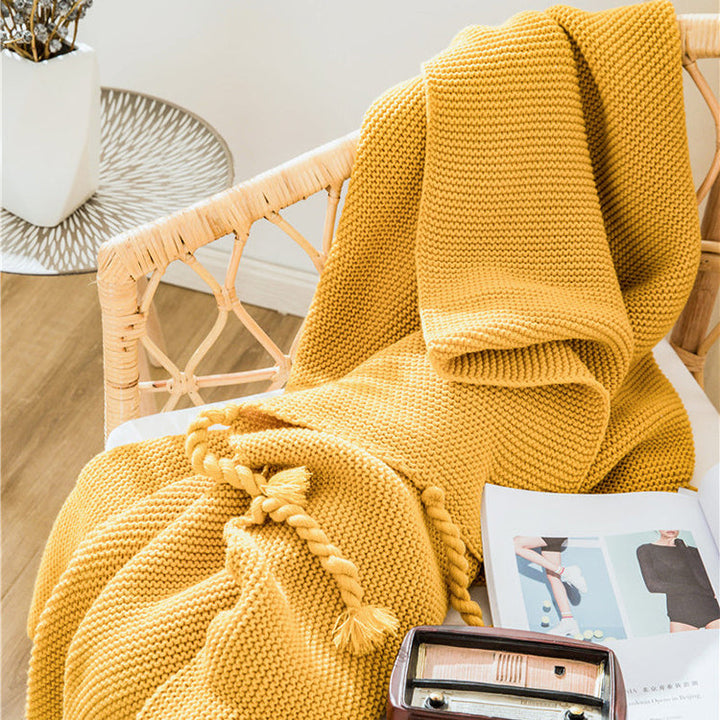 Waffle Knit Throw Blanket with Knotted Tassels – Soft and Warm Acrylic Blanket 4