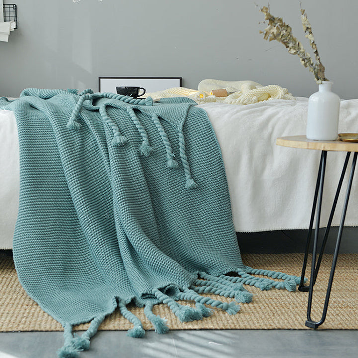 Waffle Knit Throw Blanket with Knotted Tassels – Soft and Warm Acrylic Blanket 5