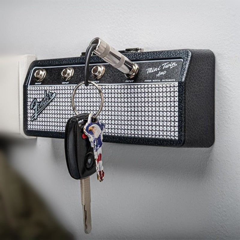 Wall-Mounted Key Holder for Music Lovers – Stylish Guitar Amp Design with Real Inputs and 4 Guitar Plug Keychains 0