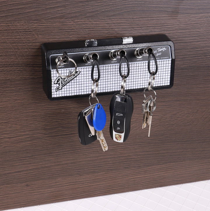 Wall-Mounted Key Holder for Music Lovers – Stylish Guitar Amp Design with Real Inputs and 4 Guitar Plug Keychains 1