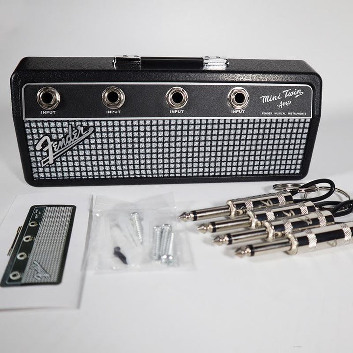 Wall-Mounted Key Holder for Music Lovers – Stylish Guitar Amp Design with Real Inputs and 4 Guitar Plug Keychains 3