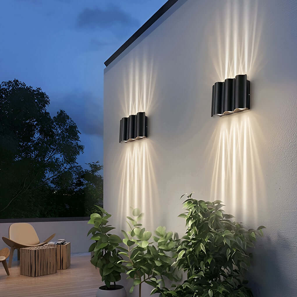 Wavy Aluminum Outdoor Wall Light – Up-Down Dual Projection, 2/4/6-Light Configurations, IP54 Rated Exterior Wall Lantern 2