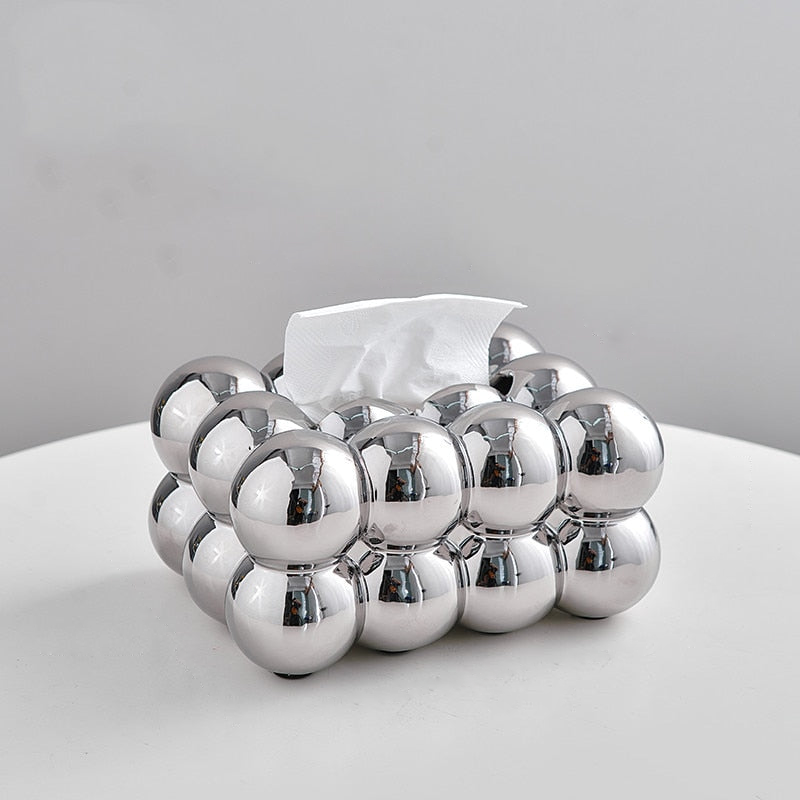 Whimsical Ball Shape Ceramic Tissue Box Cover – Blue and Silver Options 0