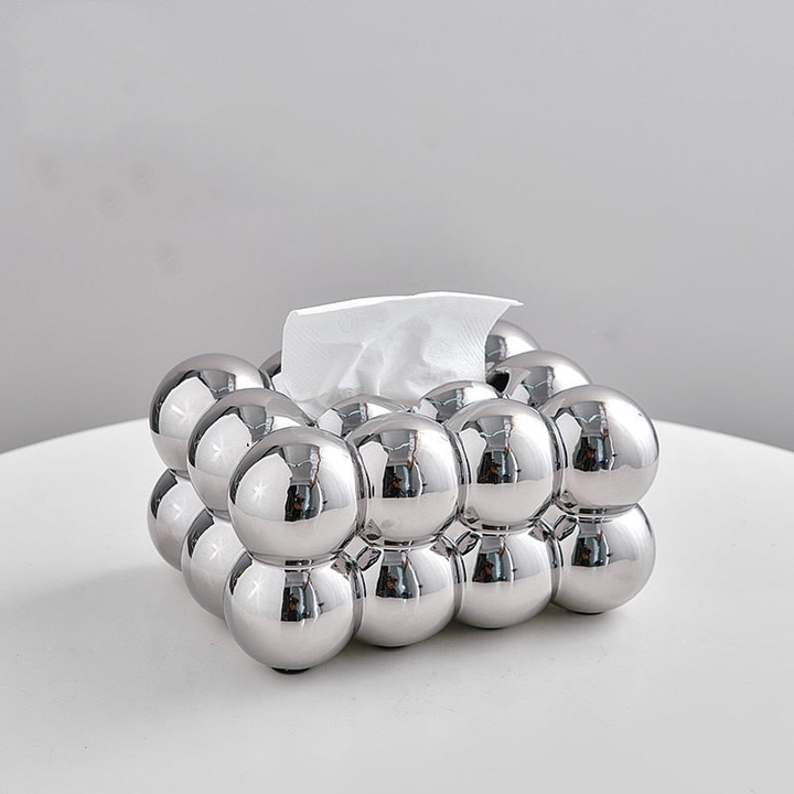 Whimsical Ball Shape Ceramic Tissue Box Cover – Blue and Silver Options 0