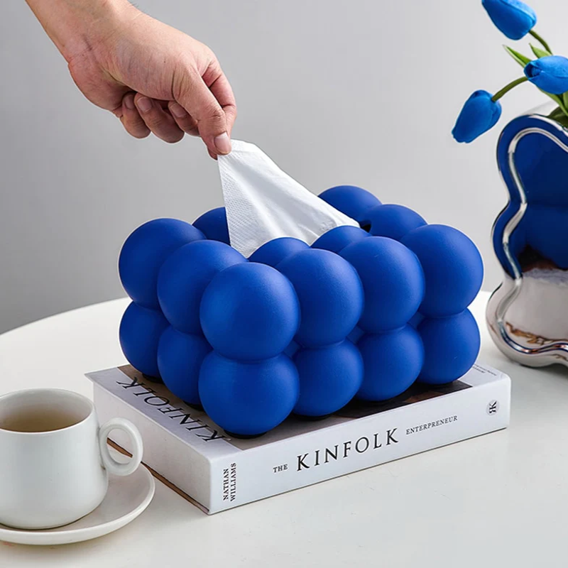 Whimsical Ball Shape Ceramic Tissue Box Cover – Blue and Silver Options 1