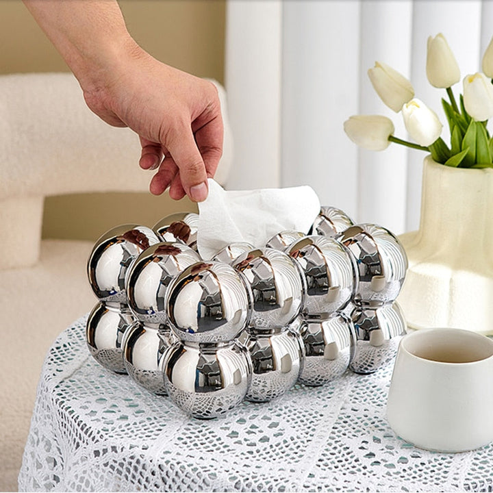 Whimsical Ball Shape Ceramic Tissue Box Cover – Blue and Silver Options 3