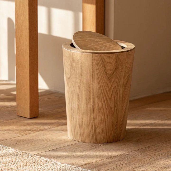 Wooden-Style Trash Bin with Rotating Lid – Modern Dual-Layer Kitchen Trash Can for Elegant Spaces 0