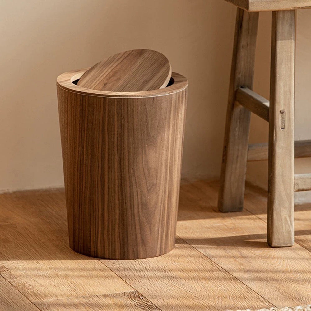 Wooden-Style Trash Bin with Rotating Lid – Modern Dual-Layer Kitchen Trash Can for Elegant Spaces 1