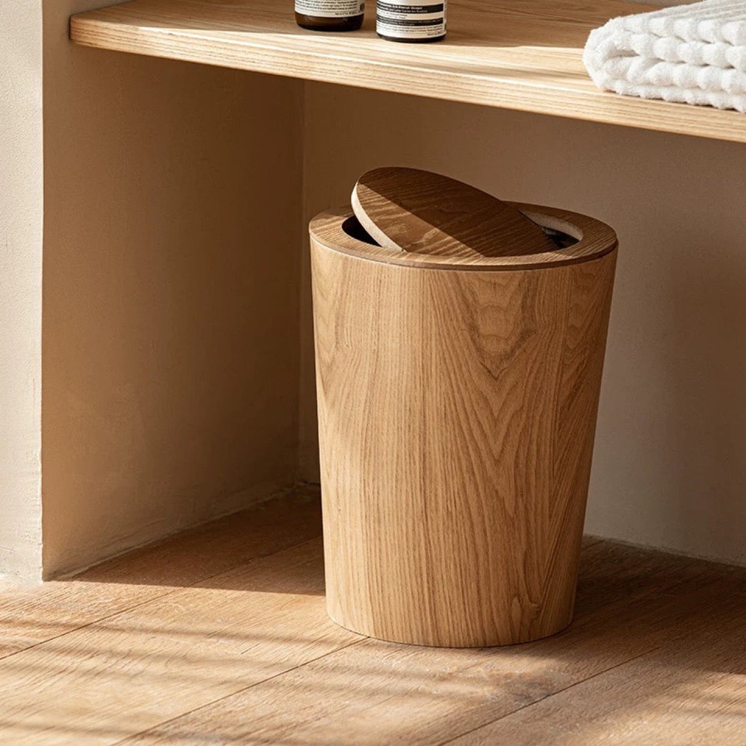 Wooden-Style Trash Bin with Rotating Lid – Modern Dual-Layer Kitchen Trash Can for Elegant Spaces 2