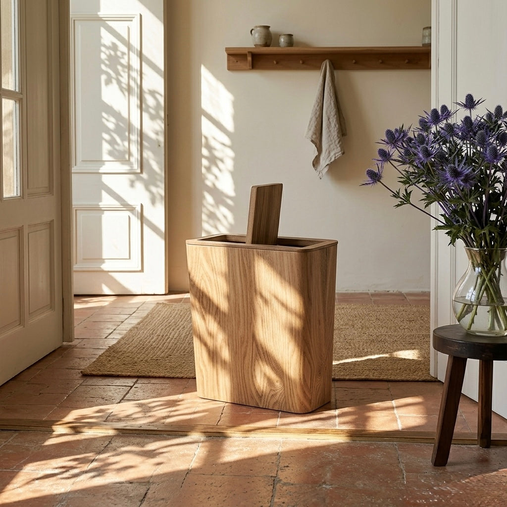 Wooden-Style Trash Bin with Rotating Lid – Modern Dual-Layer Kitchen Trash Can for Elegant Spaces 3