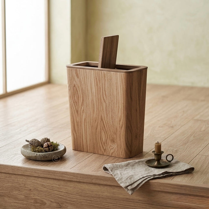 Wooden-Style Trash Bin with Rotating Lid – Modern Dual-Layer Kitchen Trash Can for Elegant Spaces 5
