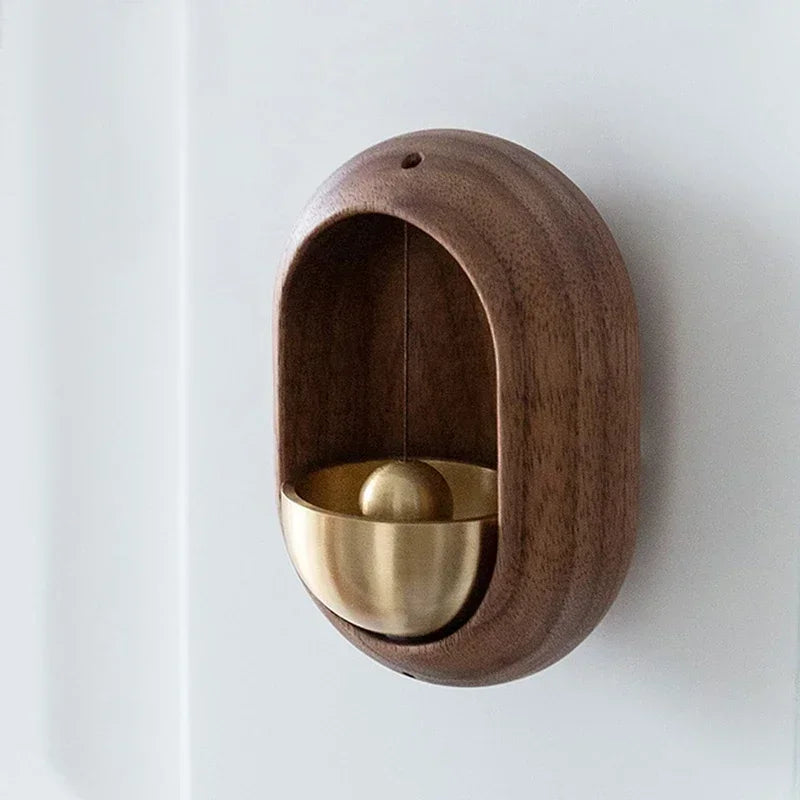 Wooden Door Chime with Brass Accents, Magnetic and Adhesive Mount, Natural Wood Design 0