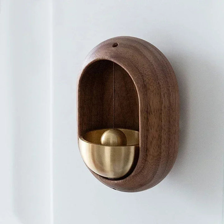 Wooden Door Chime with Brass Accents, Magnetic and Adhesive Mount, Natural Wood Design 0