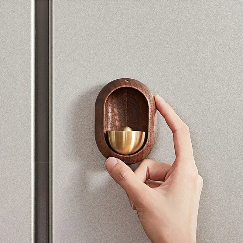 Wooden Door Chime with Brass Accents, Magnetic and Adhesive Mount, Natural Wood Design 1