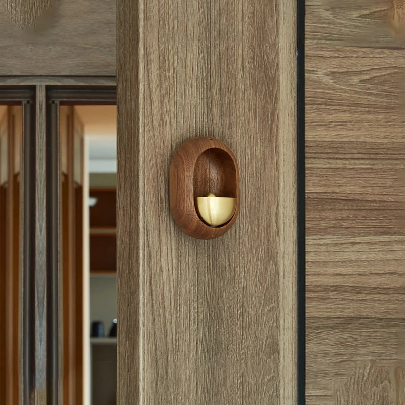 Wooden Door Chime with Brass Accents, Magnetic and Adhesive Mount, Natural Wood Design 3