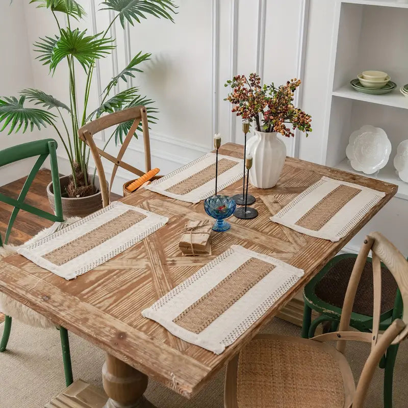 Woven Placemats Set of 4 – Boho Cotton and Jute Table Mats with Fringe for Dining Table Protection 1