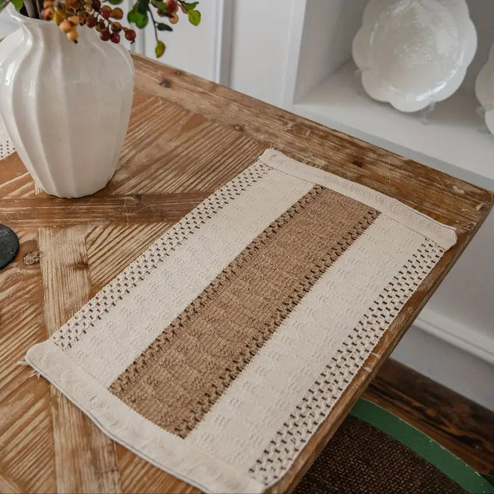 Woven Placemats Set of 4 – Boho Cotton and Jute Table Mats with Fringe for Dining Table Protection 2